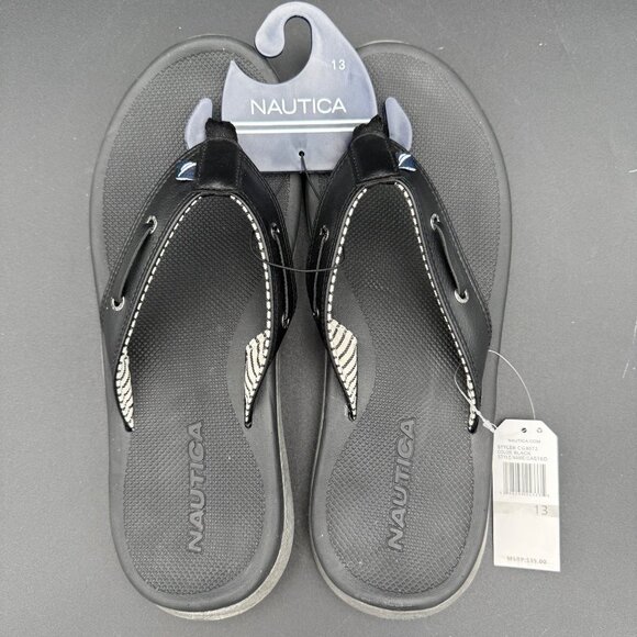 Nautica Mens Casted Black Flip Flop Thongs Sandals Padded Size 13 - Picture 2 of 4